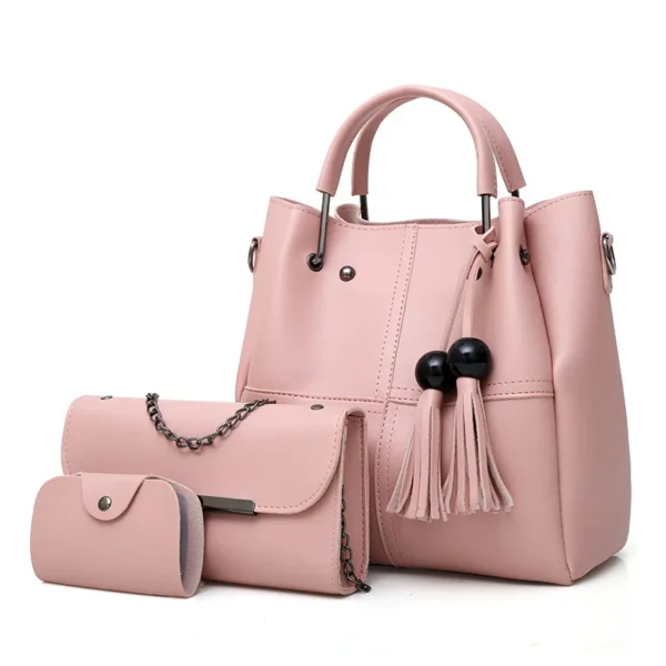 Ladies 3 Pcs Fashion Tassel Shoulder Bag Pu Leather Casual Tote For Women 2024 New Wild Three-Piece Messenger Bag Solid Handbags
